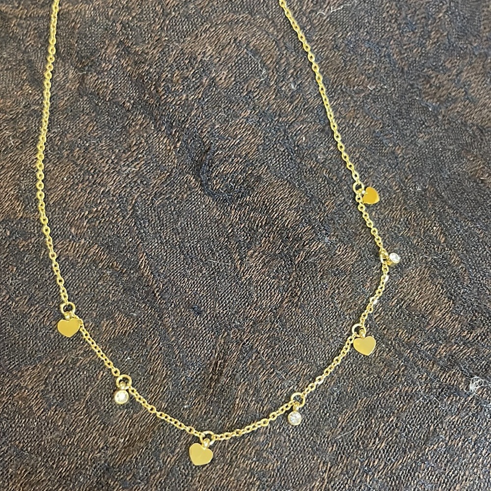 Party Wear, Heart Station Necklace 14K Yellow Gold 16”